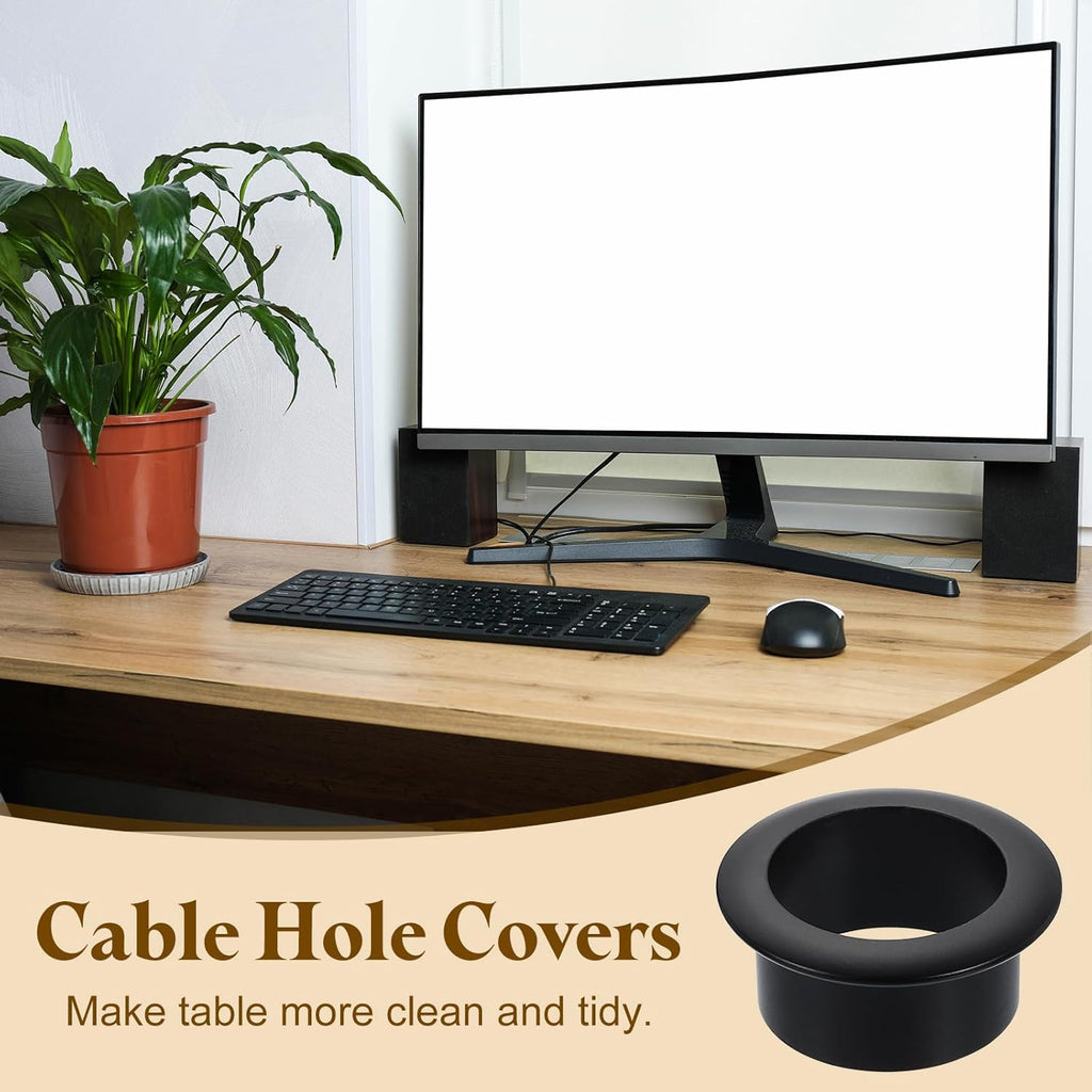 uxcell Desk Grommet, 1-3/16" (30mm) Zinc Alloy Cable Hole Cover Wire Cord Organizer with Marked Cable Ties for Home Office Desktop Wire, Black