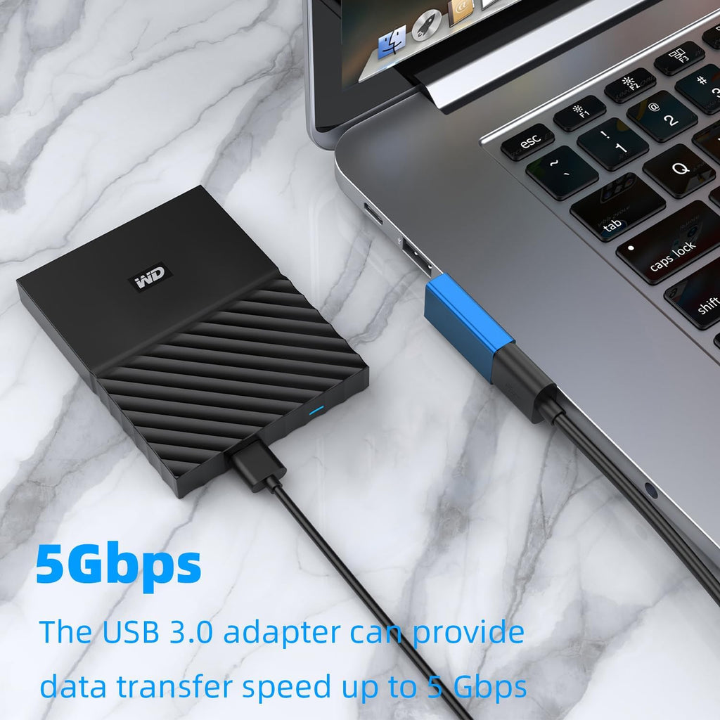 AreMe 90 Degree USB 3.0 Adapter 4 Pack, Up and Down Angle, Left and Right Angle USB A Male to Female Converter Extender for PC, Laptop, USB A Charger, Power Bank and More (Blue)