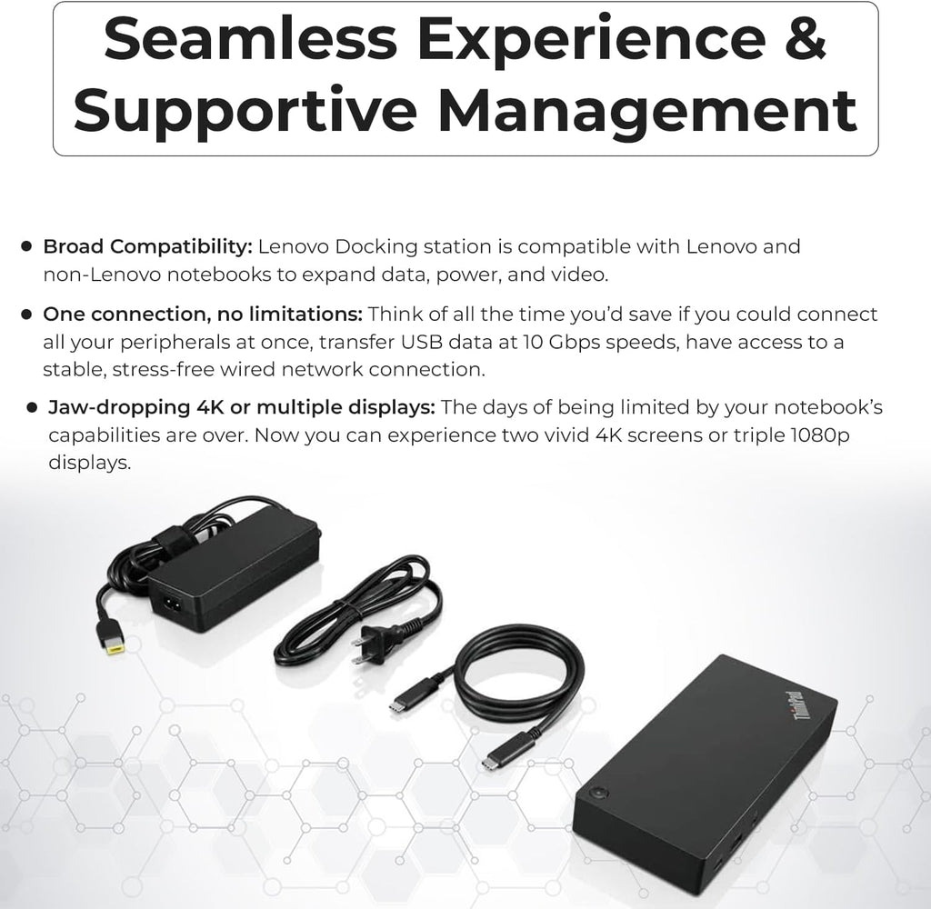 Lenovo 40AS0090USThinkpad Docking Station - Supports 4K Display, 1 Year Warranty, USB C Gen 2 Dock with 90W Adapter + 4K HDMI Cable + USB-C Cable + 4K DisplayPort Cable + Microfiber Cloth (Renewed)