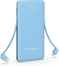 10000mAh Slim Portable Charger with Built in Cable, Power Bank Travel Charger External Battery Pack for Phone, 3 Output USB Type C Cord Clutch Charger Compatible with iPhone, Blue