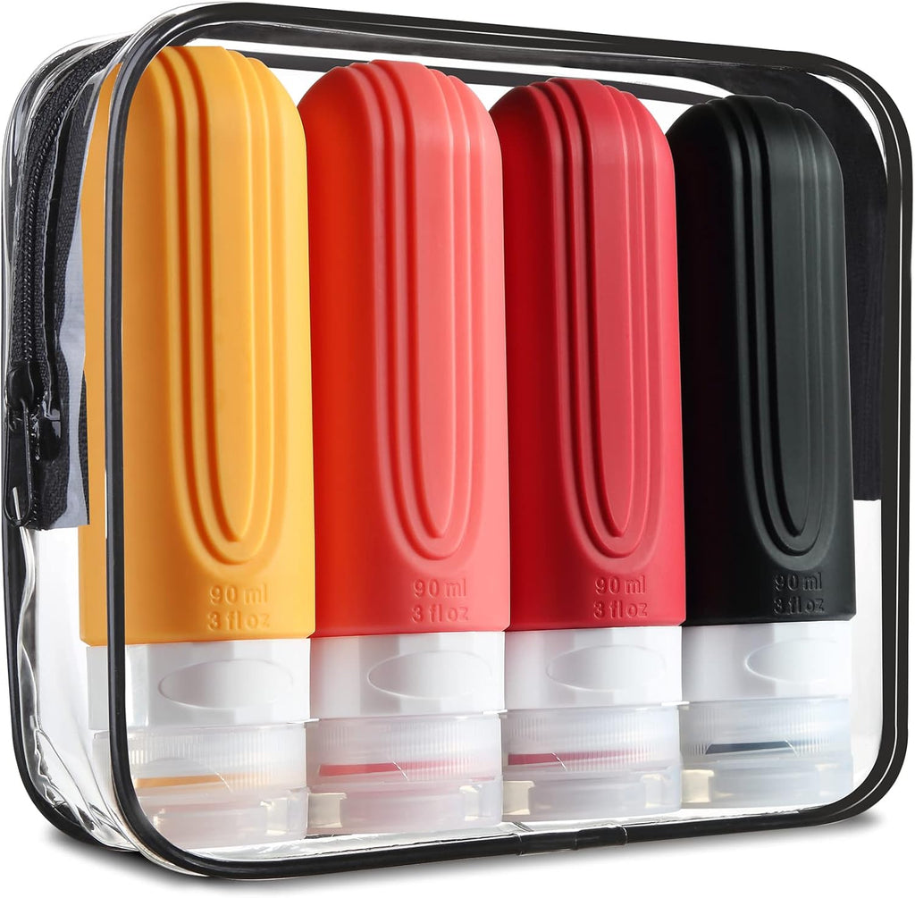 Travel Bottles for Toiletries, Tsa Approved 3oz Travel Size Containers BPA Free Leak Proof Refillable Liquid Silicone Squeezable Travel Accessories for Shampoo Conditioner Lotion (4 Pack)