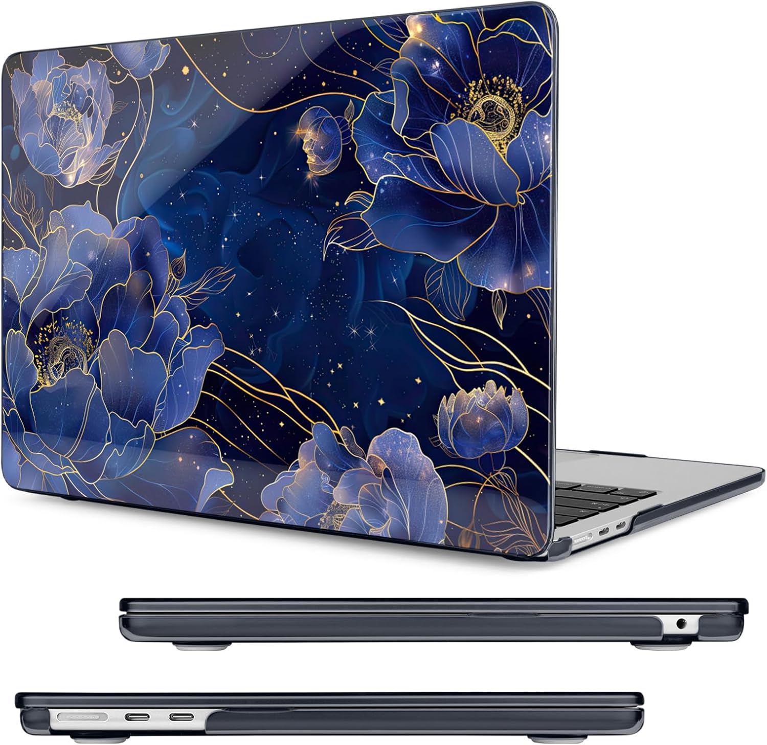 Compatible with MacBook Air 13.6 inch Case, M4 A3240/M3 A3113/M2 A2681 (Released 2025 to 2022), Hard Shell, Keyboard Cover, Screen Protector, Webcam Cover & Type-C Adapter, Starry Flower
