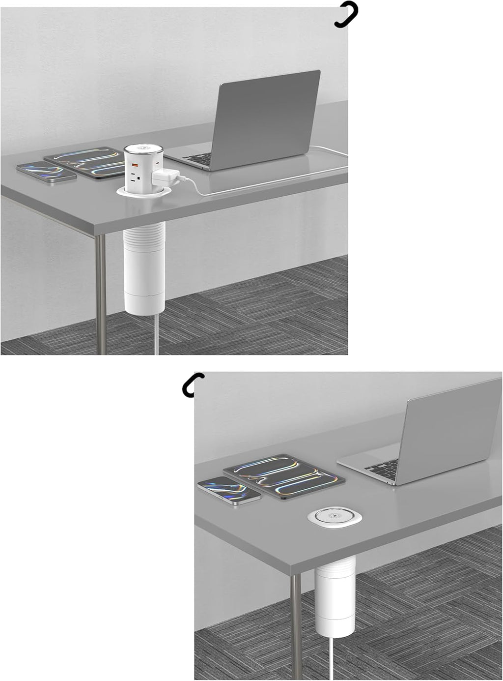 Jgstkcity Pop Up Countertop Outlet with 15W Wireless Charger,20W USB C Ports,Flush Mount Tamper Resistant,Recessed Grommet Receptacle,4 USB 4 Outlets,15A,1875W,ETL Listed,3.15in Hole,White