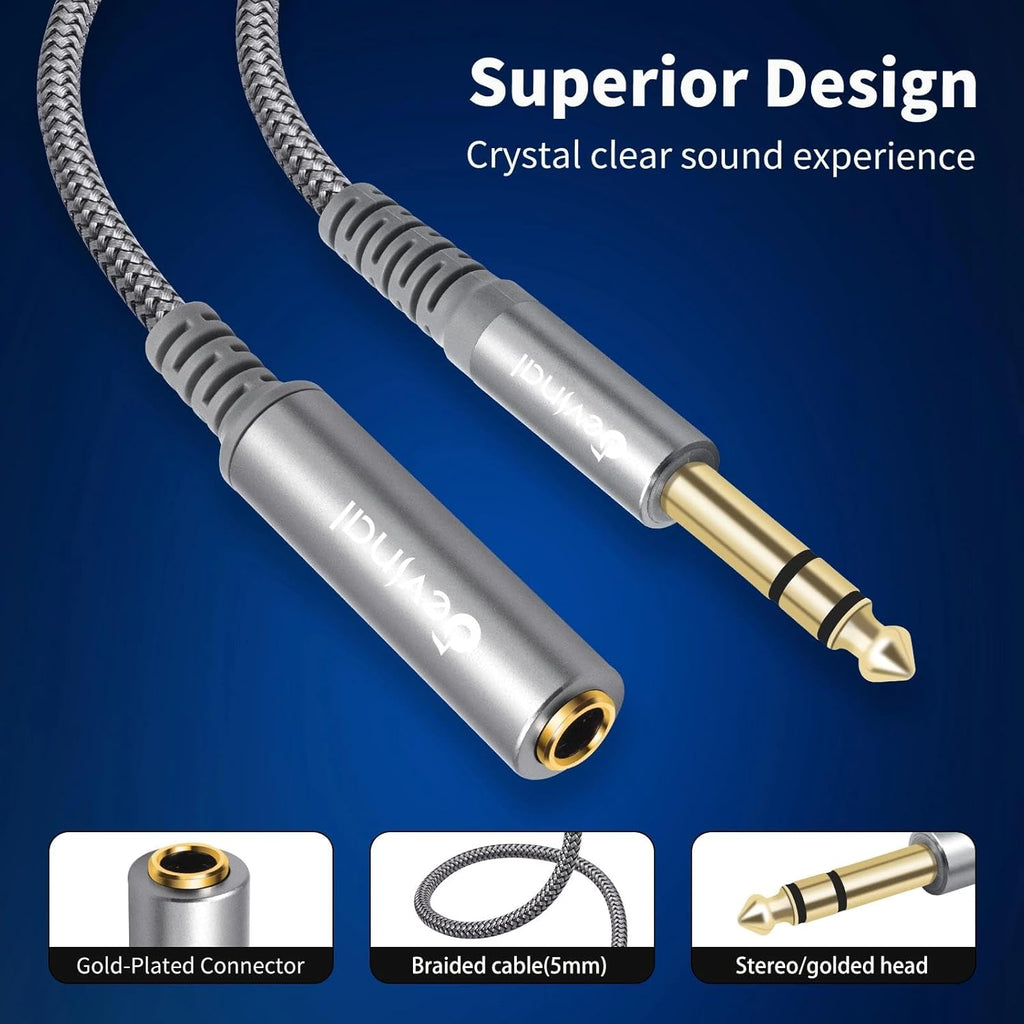 Devinal 1/4 inch Headphone Extension Cable, 6.35mm TRS Male to Female Stereo Cord, Quarter Inch Guitar Cable Extender, 15ft (4.5 Meters)