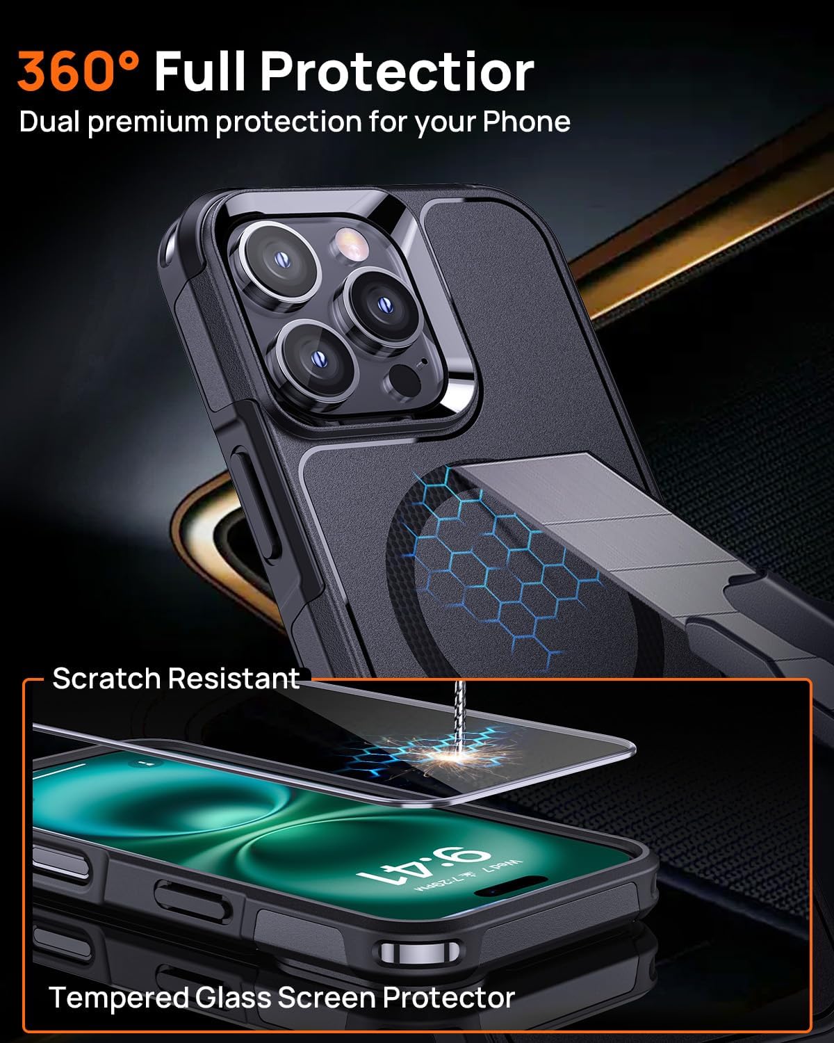 Lanhiem Magnetic for iPhone 16 Pro Case, with [2 Pcs Privacy Screen Protector] [Compatible with MagSafe] Shockproof Heavy Duty Military Grade Protective Phone Case Cover for iPhone 16 Pro (Black)