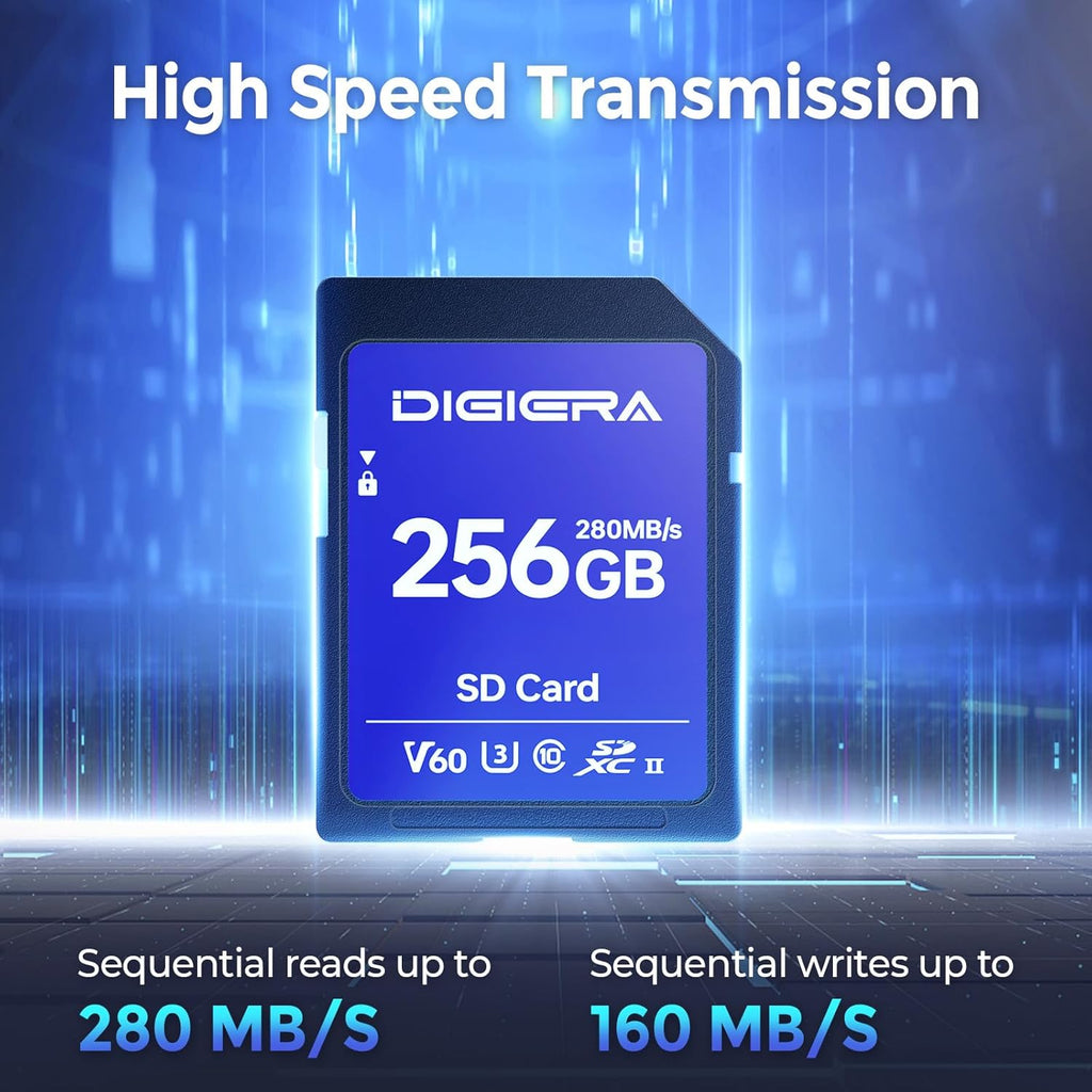 256GB LSU100 SDXC UHS-II Memory Card - up to 280MB/s, C10, U3, V60, 6K, SD Card for Computers, Digital Cameras, Home Theatre Devices, Car Navigation Systems (1 Pack)