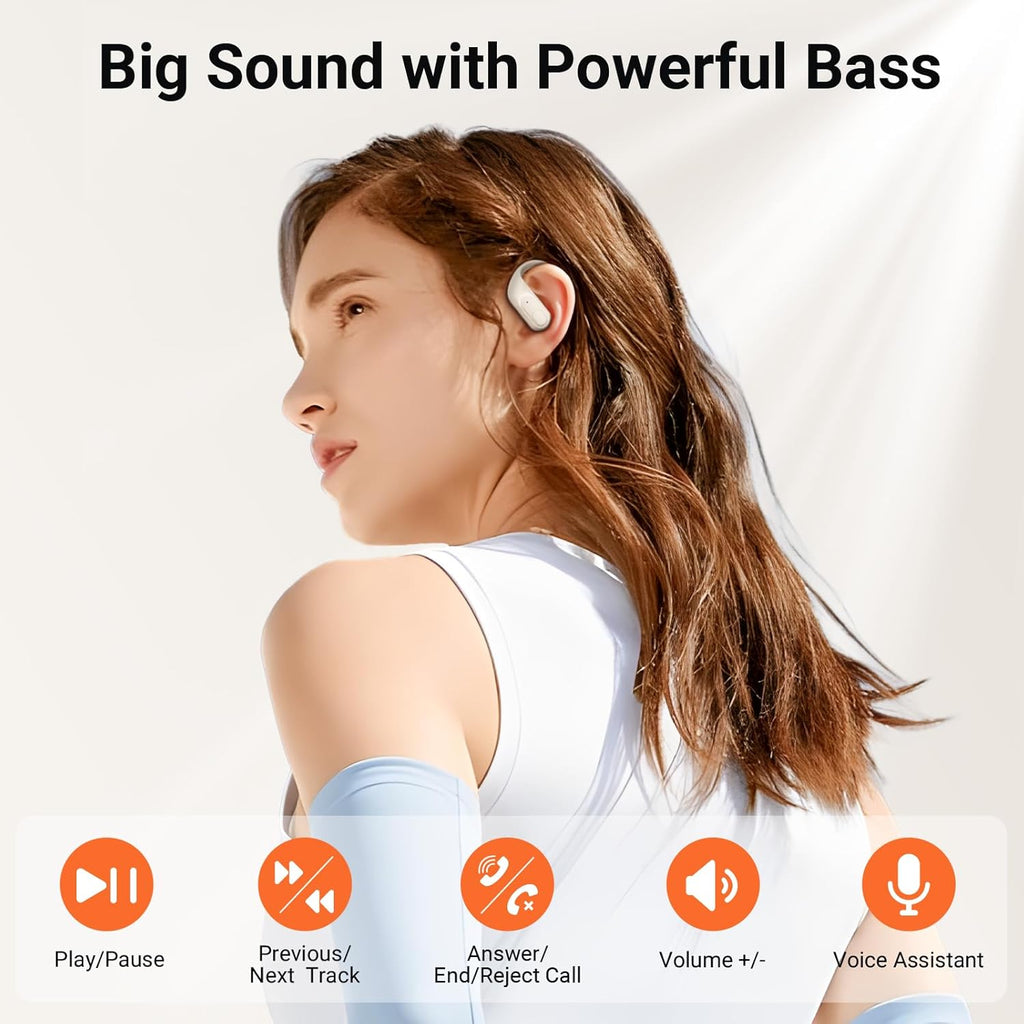 occiam Wireless Earbuds Bluetooth Headphones Ear Buds 96Hrs Playback Sport Over-Ear Waterproof Wireless Headphones Earphones with Earhooks ENC Mics Clear Call for Sport Running Workout (Ivory)