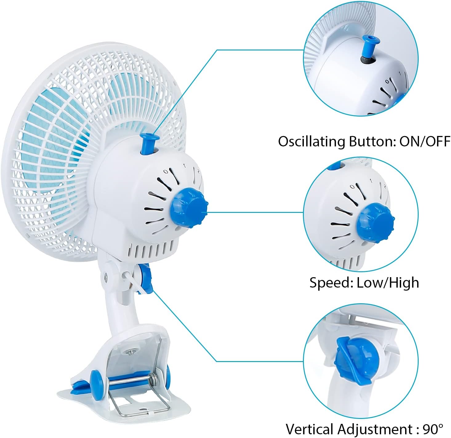 8-Inch Clip on Fan, 2 Speed Convertible Desk Fan with Strong Clamp, Tilting and Shaking with Strong Airflow, Quite, Powerful Clip Fa n on Bed and Desk for Home Office Dorm with 3.94FT Cable Cord