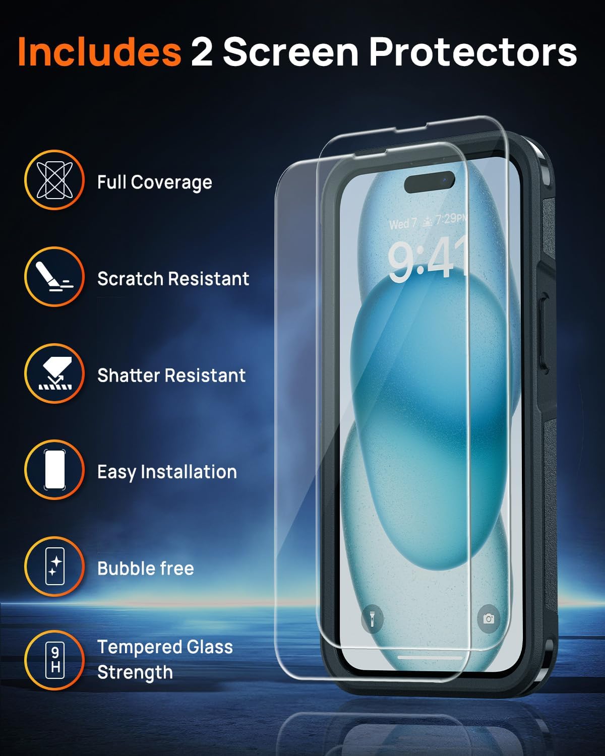 Lanhiem for iPhone 15 Case Magnetic, [2 Pack Tempered Glass Screen Protector][Compatible with MagSafe][10 FT Military Grade Shockproof] Heavy Duty Tough Rugged Phone Cover for iPhone 15 - Black