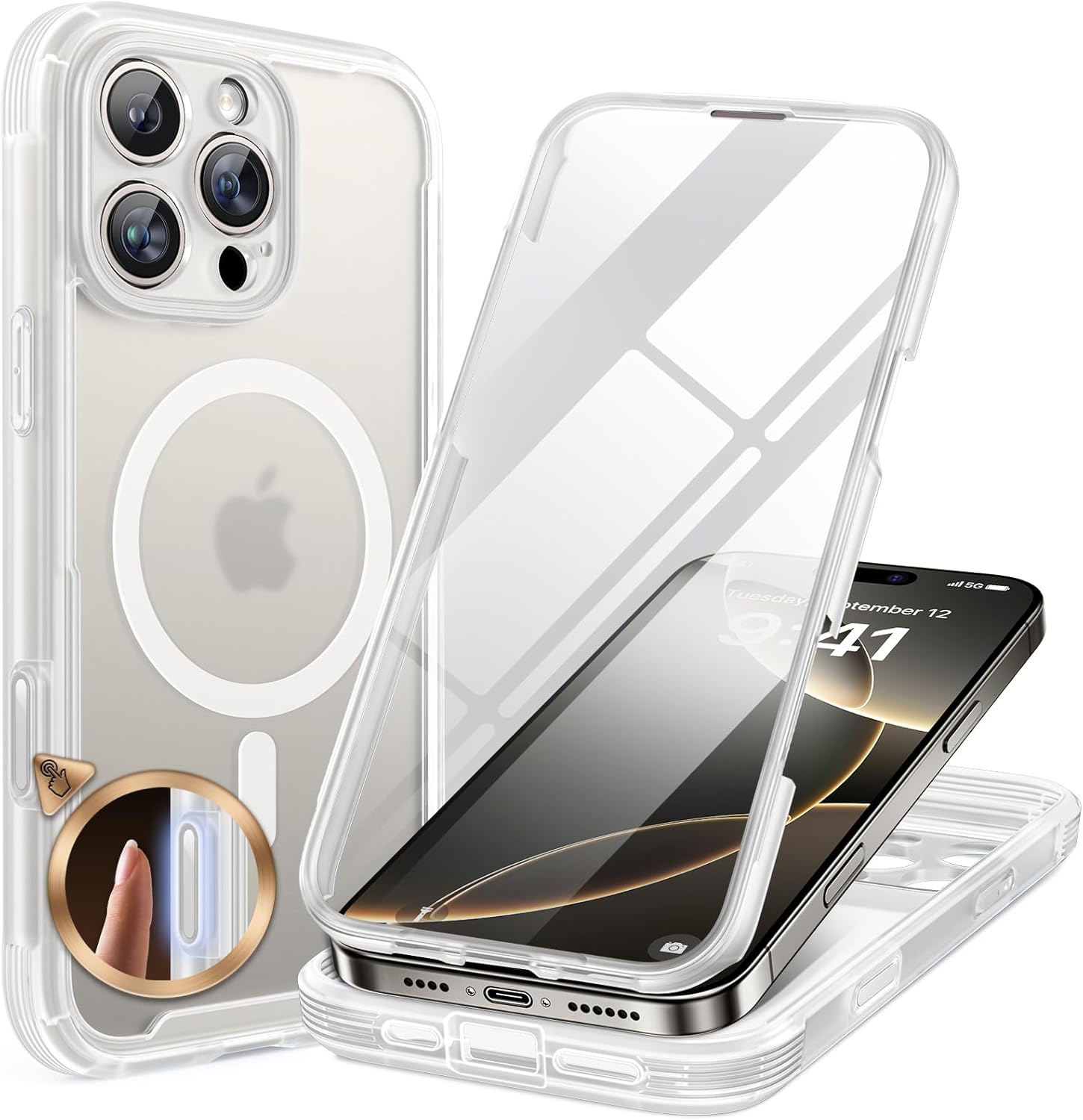 Miracase Magnetic for iPhone 16 Pro Case Full-Body Phone with Built-in Glass Screen Protector, [Compatible with MagSafe] Military Drop Proof 16 Pro Cover Bumper 6.3 inch, Matte Clear