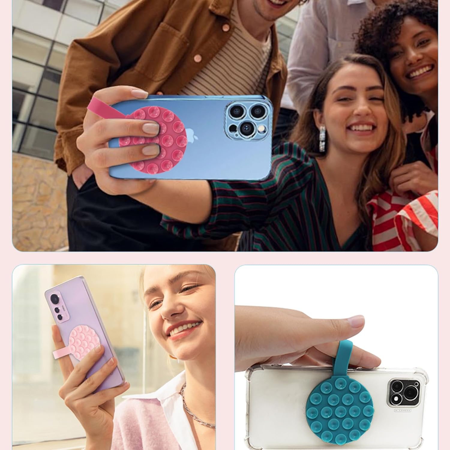 Magnetic Suction Cup Phone Mount, Silicone Suction Stand Holder, Compatible with iPhone MagSafe Phone Case, Hands-Free Mirror Shower Phone Holder Accessory for TikTok Videos, Rose Red