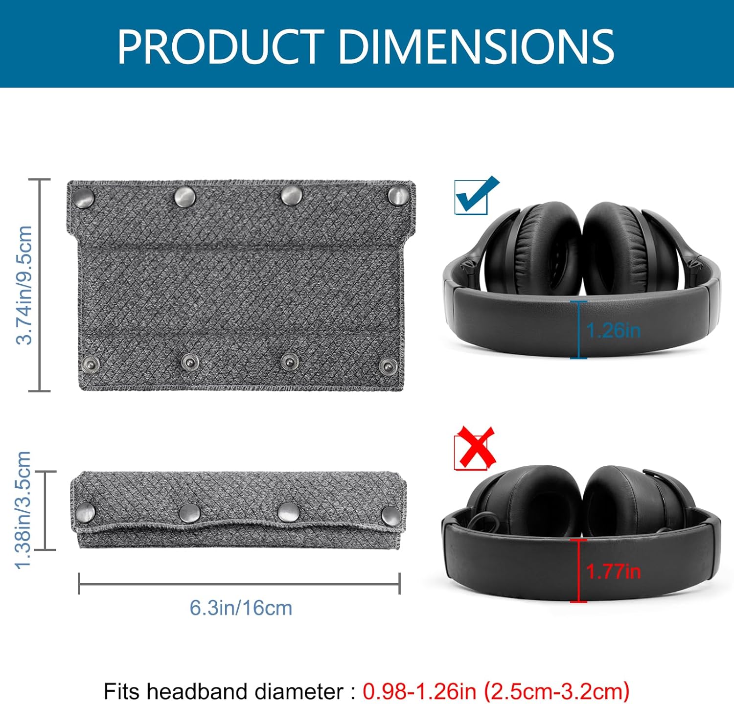 GEVO Replacement Headphone Headband Cover for Bose QC35,QC25,Beats Studio2/ 3,Skullcandy,JBL,Jlab Headphones,Headband Cushioning Pad Protects Repair Parts,Easy Installation,No Tools Required (Gray)