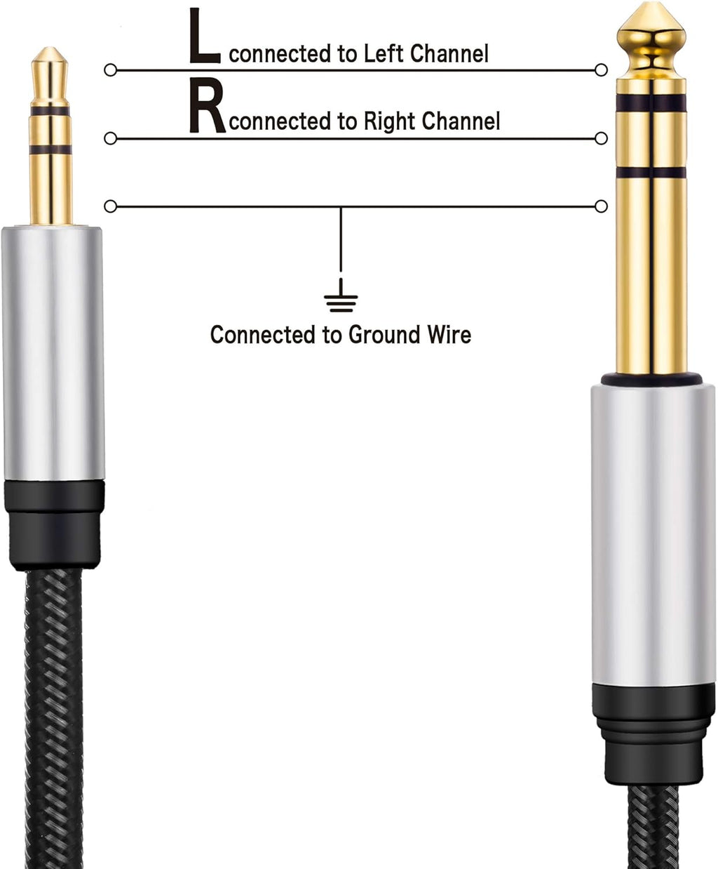 3.5 mm to 6.35 mm Audio Cable 12Ft, Gold-Plated Terminal Silver Color Zinc Alloy Housing 3.5mm 1/8" Male TRS to 6.35mm 1/4" Male TRS Nylon Braided Stereo Audio Cable for Cellphone, Amplifiers(12Ft/4M)