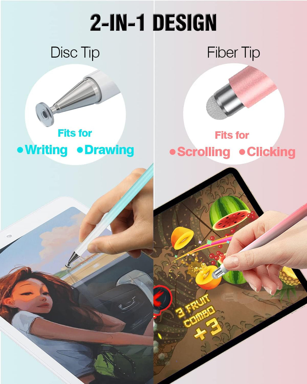 Stylus Pen for Touchscreen, 2 in 1 Stylists Pens Compatible with All Touch Screens Devices, Tablets, iPhone, iPad, Android, Computer, Laptop, Fine Disc Tip Drawing Styluses [8 Pack]