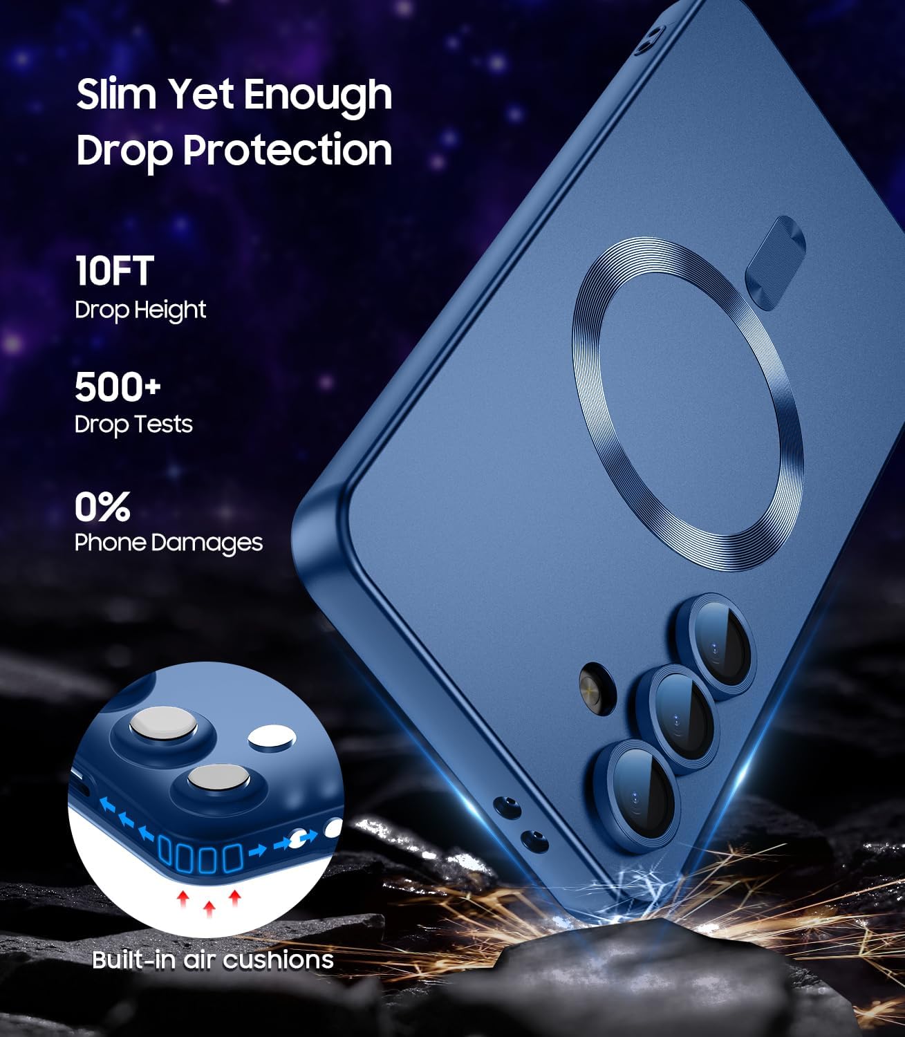 Magnetic for Samsung Galaxy S24 Plus Case [Compatible with MagSafe][Built-in Camera Lens Protector] Slim Soft Silicone Bumper Shockproof Metallic Luster Phone Case (Blue)