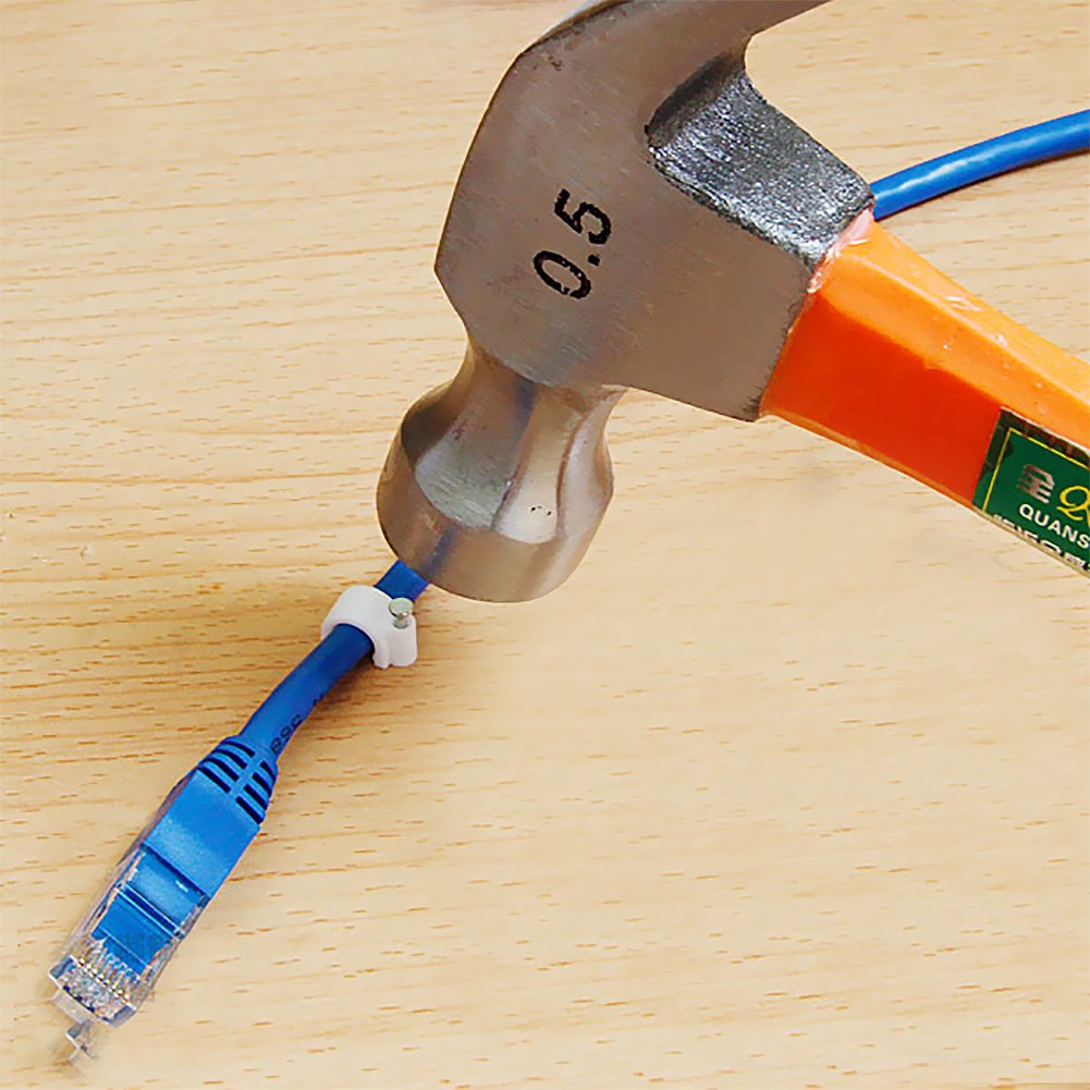 200 Pack Nail in Cable Clips Ethernet Cable Nails Tacks Clips 7mm for Cat6 Cable - White