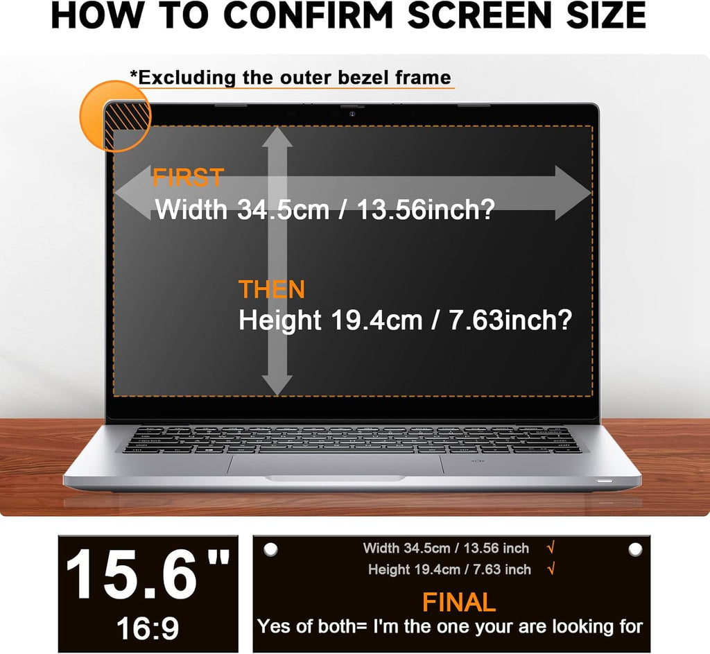 Mamol 15.6 Inch Laptop Privacy Screen Filter for 16:9 Widescreen Display, Eye Protection Anti Glare & Blue Light Filter, Privacy Screen Protector for 15.6" Laptop