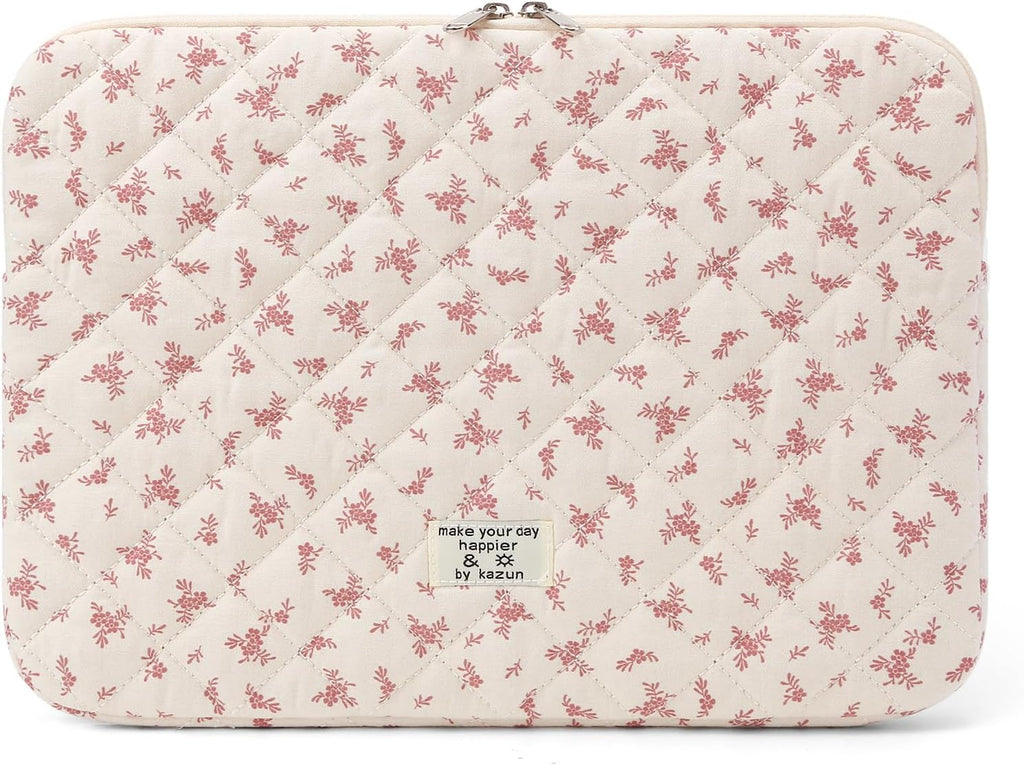 Puffy Laptop Sleeve 13-15.6 Inch Cute Quilted Laptop Protective Case Padded Floral Computer Sleeve for MacBook (A-Pink, 13 Inch)