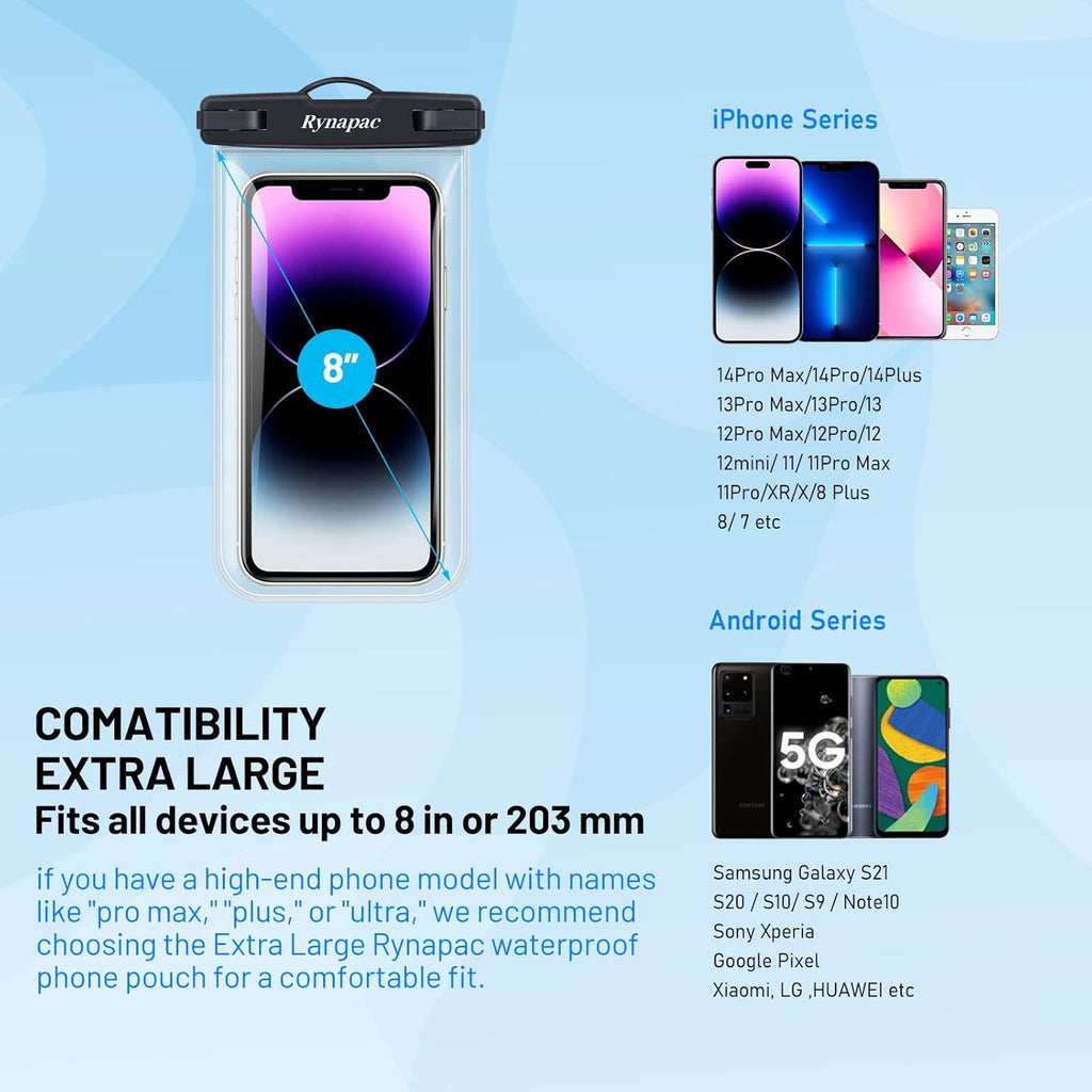 Waterproof Phone Pouch Bag - 8.5in WaterProof Cell Phone Case for Beach Travel Must Haves, Waterproof Phone Holder with Lanyard for iPhone 16 15 Pro Max Galaxy S24 S23 Ultra Pixel 8, Cruise Essentials