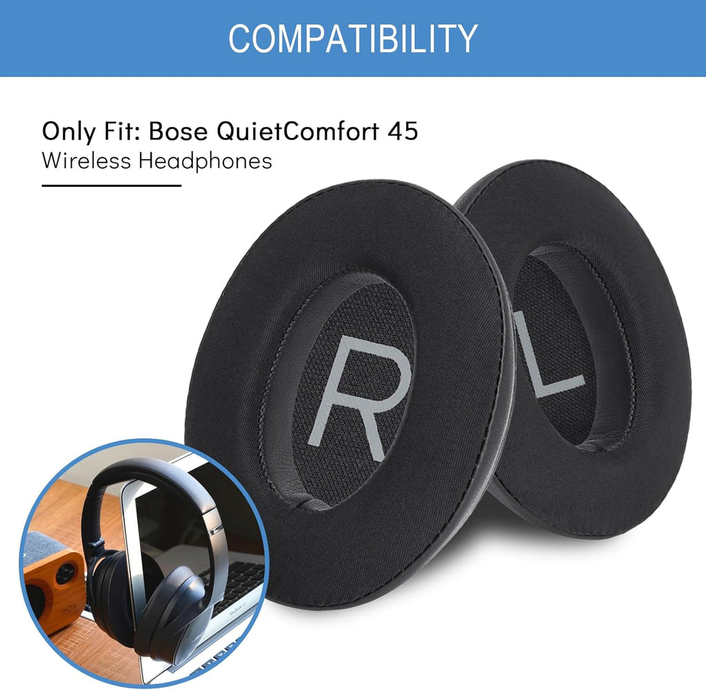 GEVO Cooling Gel Earpads Replacement for Bose QC45,Ear Pads Cushions for Bose QuietComfort 45 Headphones with Protein Leather Noise Isolation Memory Foam,Black