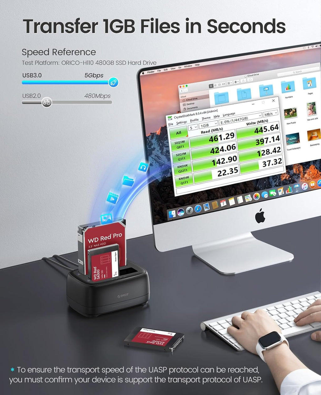 ORICO Hard Drive Docking Station Dual Bay USB 3.0 to SATA with Duplicator/Offline Clone Function External Hard Drive Dock for 2.5''/3.5'' HDD SSD Max Up to 44TB Support UASP Plug&Play-DD-C