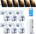 Camcamp Wireless Security Camera System, Solar Powered PTZ 4MP 6 Cam-kit Camera Security System, 500GB HDD NVR,Easy Installation, Color Night Vision, 2 Way Audio, 2.4G & 5G WiFi for Home Outdoor
