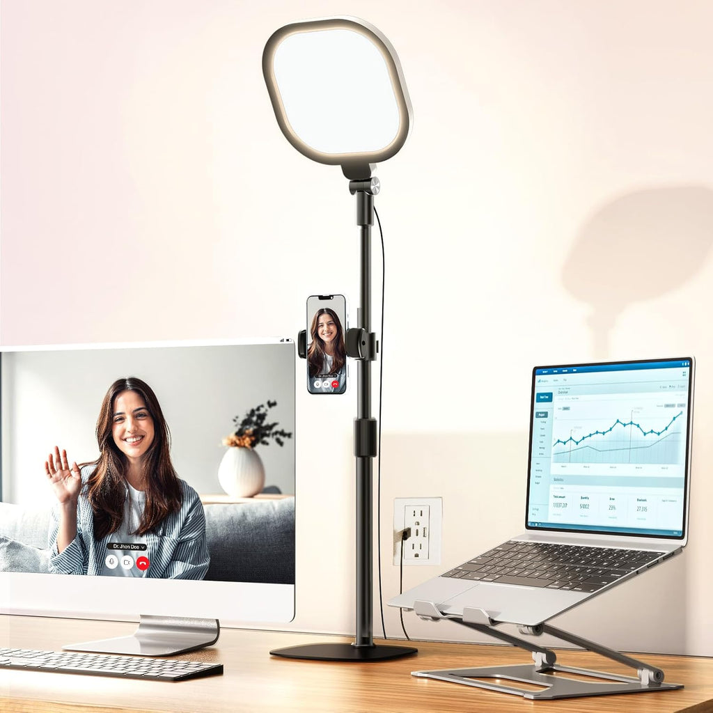 Video Conference Lighting for Zoom Meeting, Ring Light for Desk with Flexible Stand, 30 Light Modes Desk Lamps for Home Office, Desk Light & Memory Function for Zoom Lighting, Video Streaming, Drawing