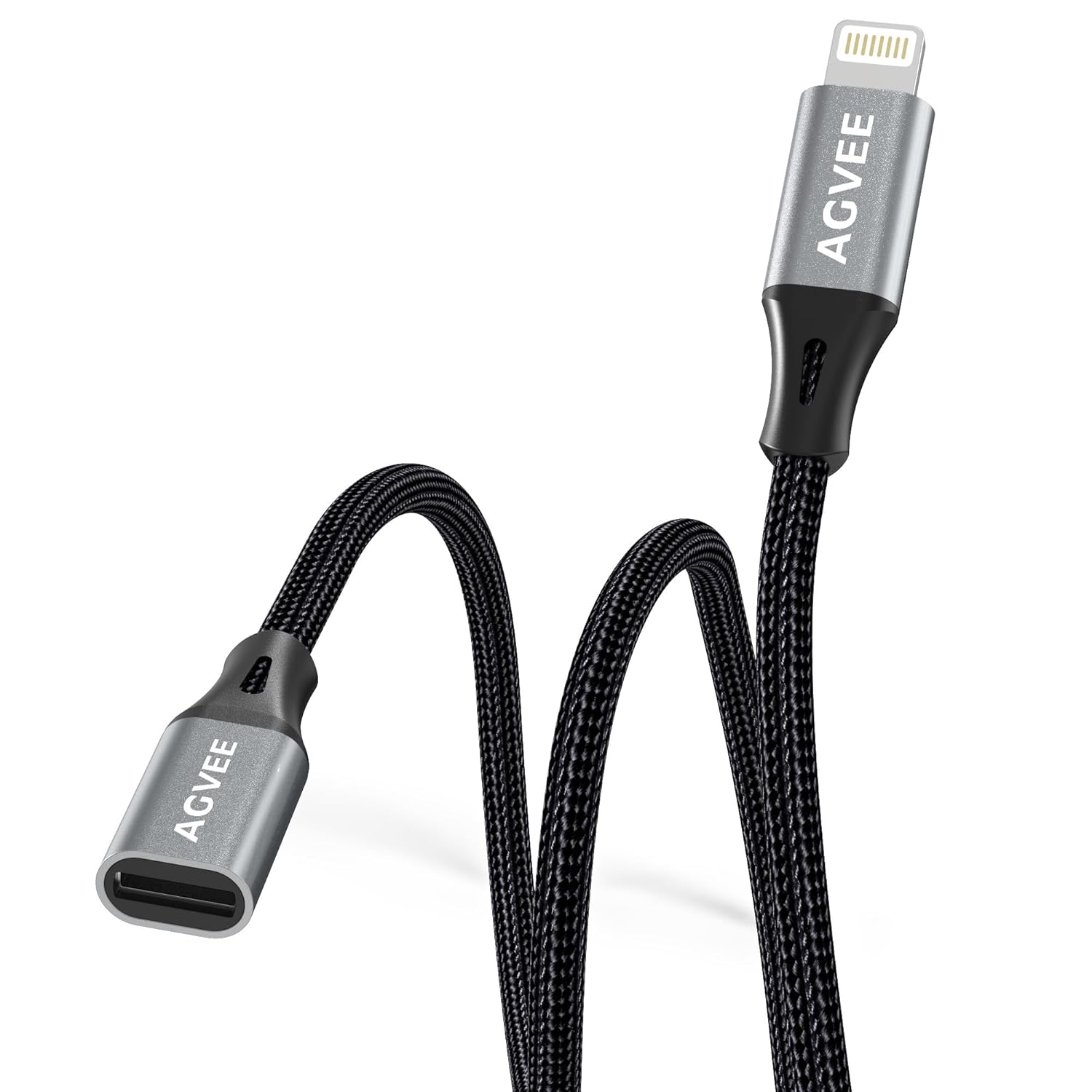 AGVEE 2 Pack 4 inch Lightning Extension Cable, Braided Female to Male Extender Full Function Cord Compatible with iPhone iPad, Data Sync Video Audio & Charging Connector Adapter, Dark Gray