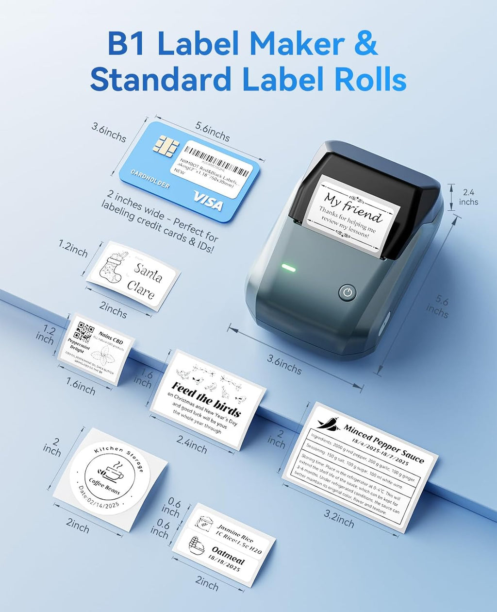 NIIMBOT B1 Label Maker Machine with Tape, Thermal Label Printer Easy to Use for Office, Home, Business, 2 Inch Label Maker with 2'' x1.18'' Labels-230pcs/Roll