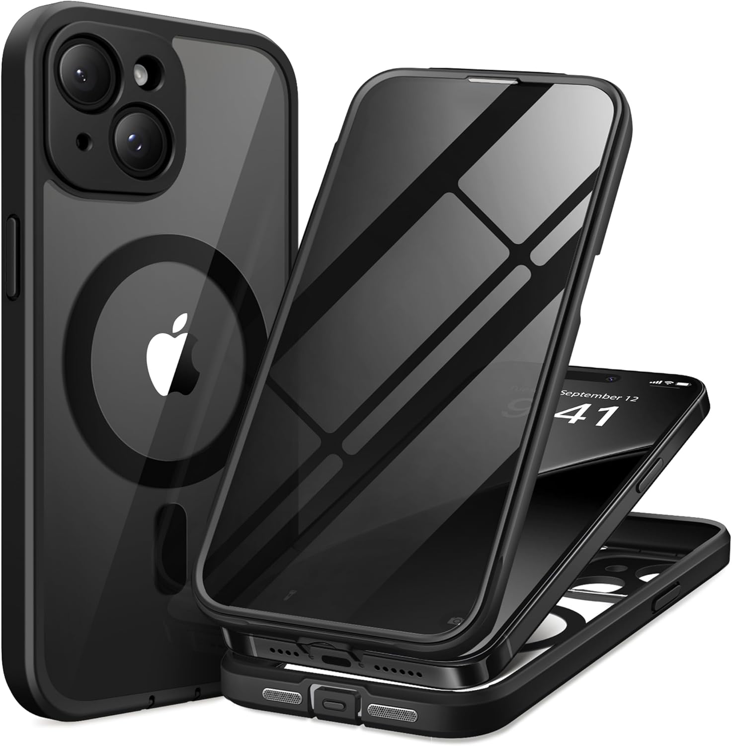 Magnetic for iPhone 15 Plus Case, Compatible with MagSafe, Built-in Privacy Screen Protector and Camera Protection, Anti Spy Full Body Dustproof Shockproof Hard Phone Case 6.7", Black
