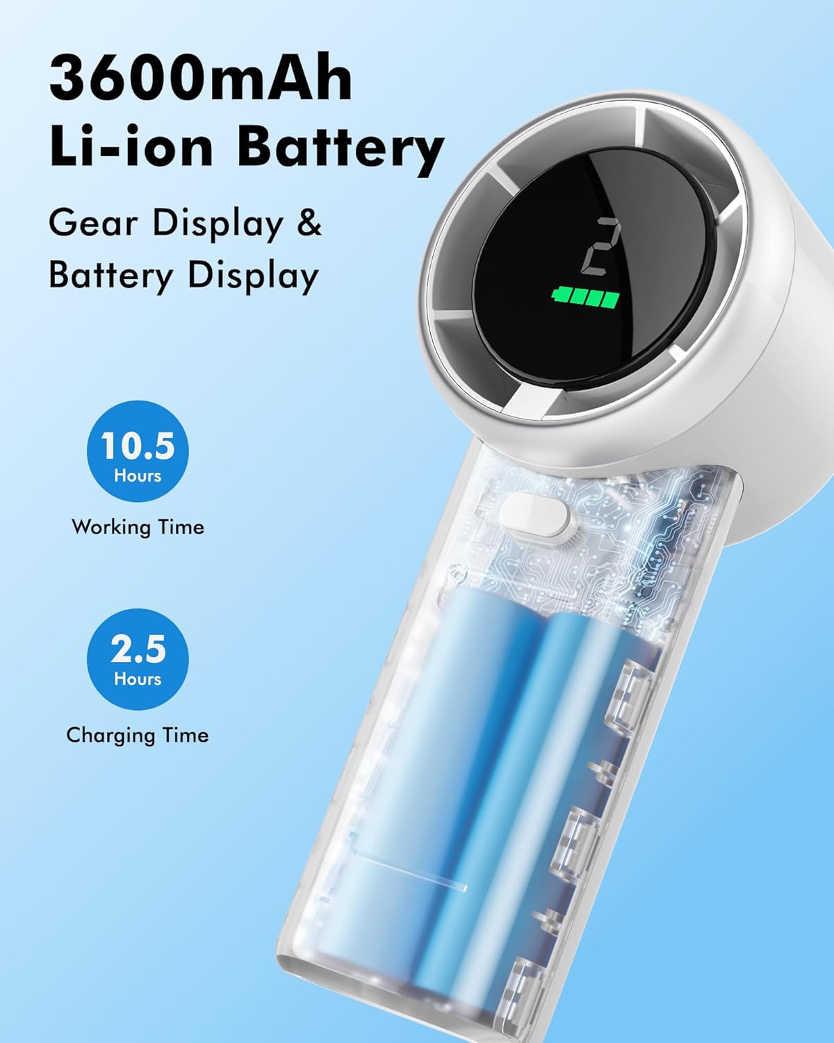 WHATOOK Portable Mini Fan: High Speed Cooling Fan, 10 Hours Battery Life, USB Rechargeable, Small Essentials for Women, Beach Travel, Vacation (White)