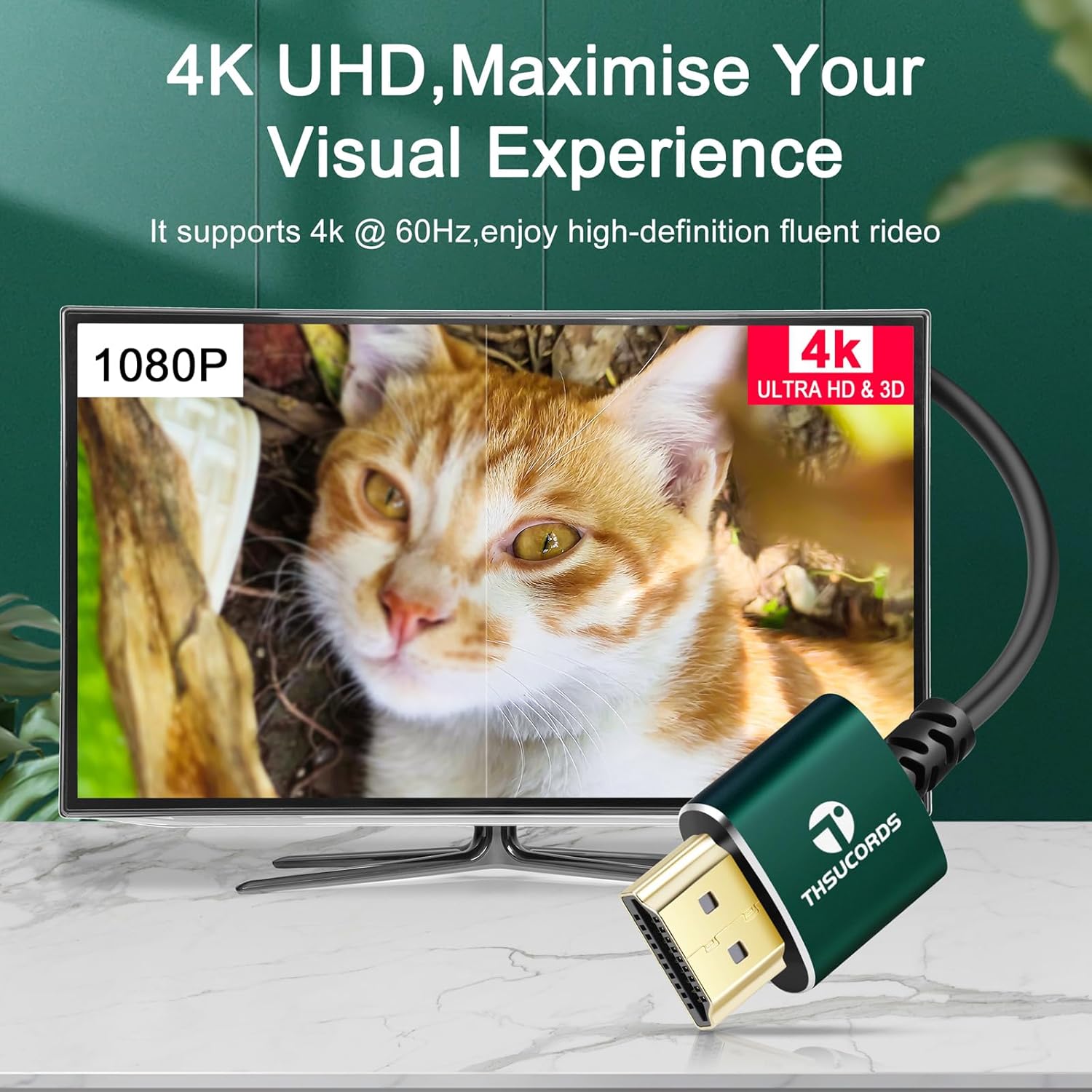 Thin HDMI to HDMI Cable 15FT 2 Pack, Ultra Slim & Flexible HDMI Cord Supports High Speed 4K@60Hz 18gbps 2160p 1080p