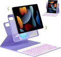 Case for iPad 9th/8th/7th Generation with Keyboard 10.2 Inch,360° Rotatable Magnetic Keyboard Case,Pencil Holder&Grooves Design,7 Color Backlit Detachable Wireless Keyboard(Purple)