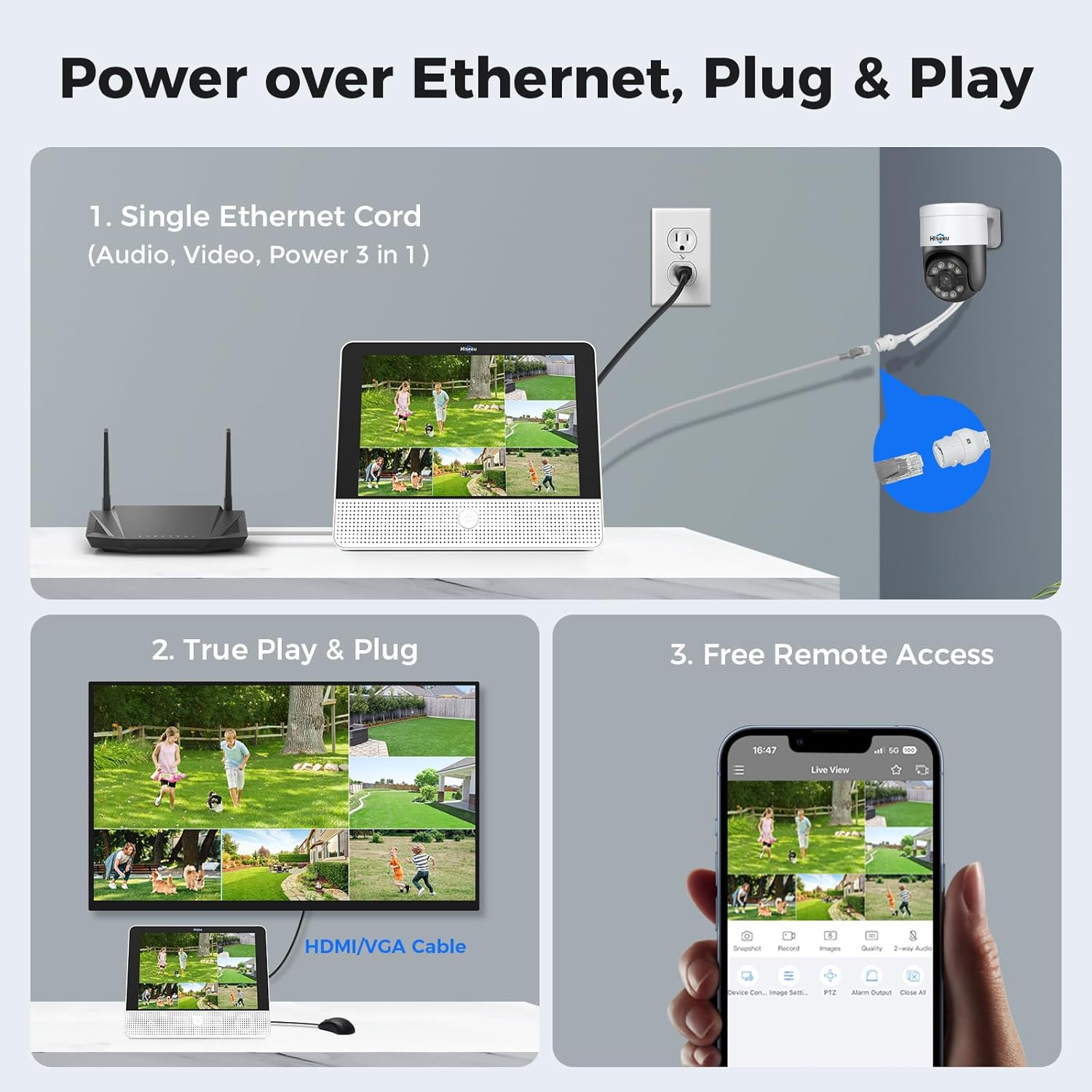 【12’’ Monitor + Human Tracking】Hiseeu 4K PoE Security Camera System, 6Pcs 5MP PoE PTZ Security Cameras, All-in-One Monitor, 2-Way Audio, Remote Access, 8MP 16 Channel P oE NVR, Home CCTV Surveillance