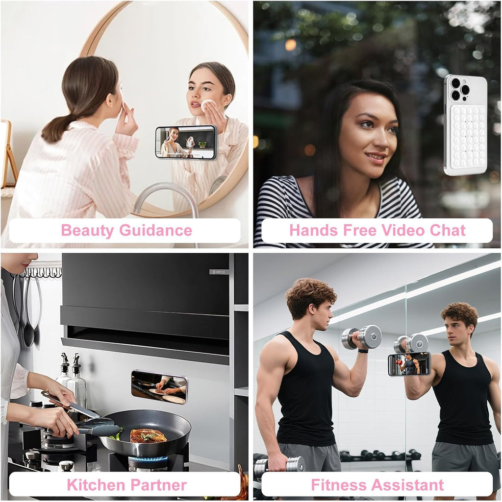 1 Pack Silicone Suction Cup Phone Case Mount Double Sided, Phone Accessories Hands-Free Strong Grip Holder for Selfies and Videos, Silicon Phone Stand Sticky for iPhone and Android White