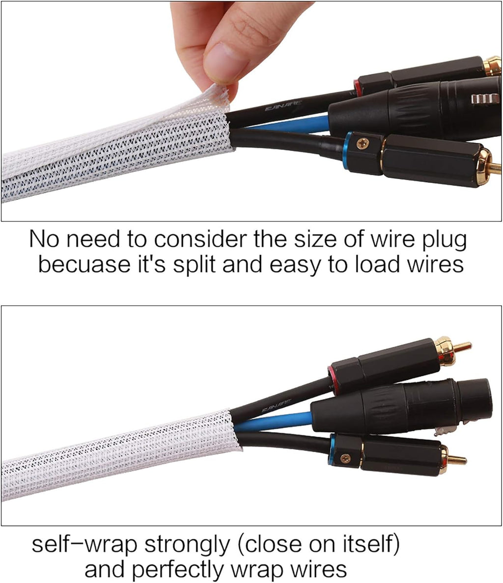 Alex Tech 25ft - 1 inch Cord Protector Wire Loom Tubing Cable Sleeve Split Sleeving for USB Cable Power Cord Audio Video Cable - Protect Cat from Chewing Cords - White