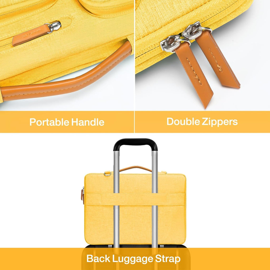 MOSISO 360 Protective Laptop Shoulder Bag,15 inch Computer Bag Compatible with MacBook Air M4 M3 M2/Pro A1990 A1707, Dell XPS Plus,Side Open Messenger Bag with 4 Zipper Pockets&Handle, Yellow