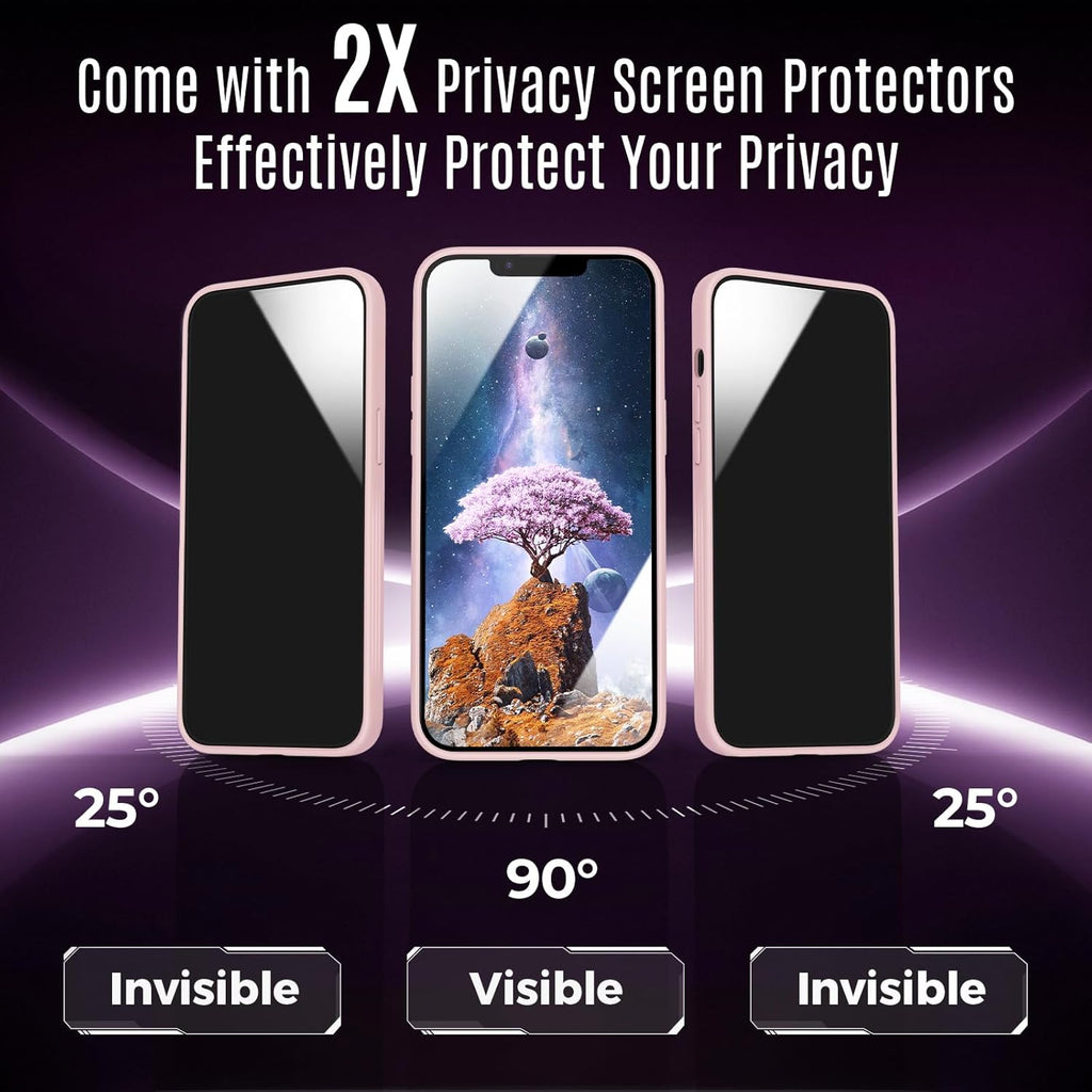 Designed for iPhone 12 Case, Compatible with MagSafe, with Privacy Screen Protectors X2, [Camera Protection] [15FT Military Drop Protection] Shockproof Phone Case, 6.1", Pink
