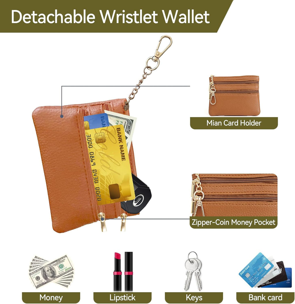Clip and Go Strap for Phone Gold Metal Chain with Brown Purse Wallet Crossbody Phone Lanyard for Women with Cell Phone Stand Holder 2 Patches Tether Adjustable Anti Theft for iPhone 16 15 All Phones