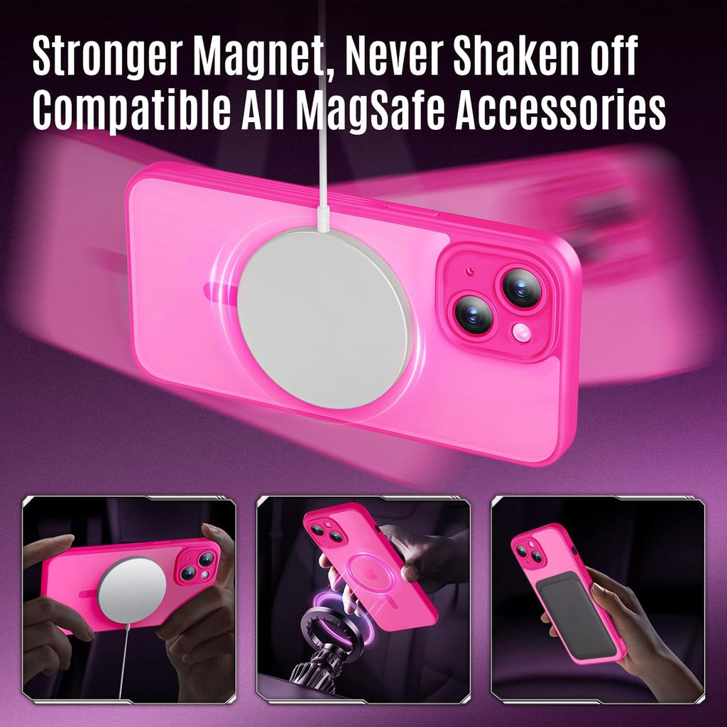 Designed for iPhone 14 Case, Compatible with MagSafe, with Privacy Screen Protectors X2, [Camera Protection] [15FT Military Drop Protection] Shockproof Phone Case, 6.1", Hot Pink