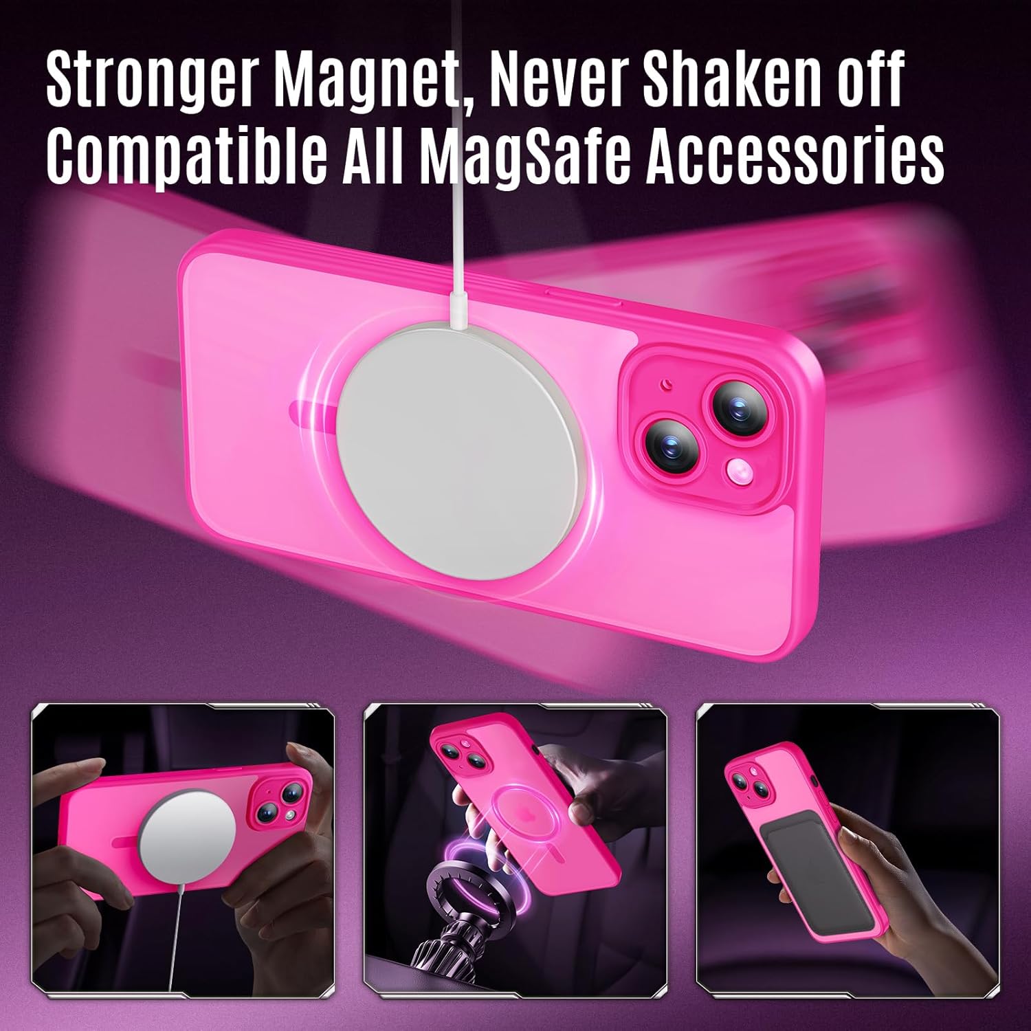 Designed for iPhone 14 Case, Compatible with MagSafe, with Privacy Screen Protectors X2, [Camera Protection] [15FT Military Drop Protection] Shockproof Phone Case, 6.1", Hot Pink