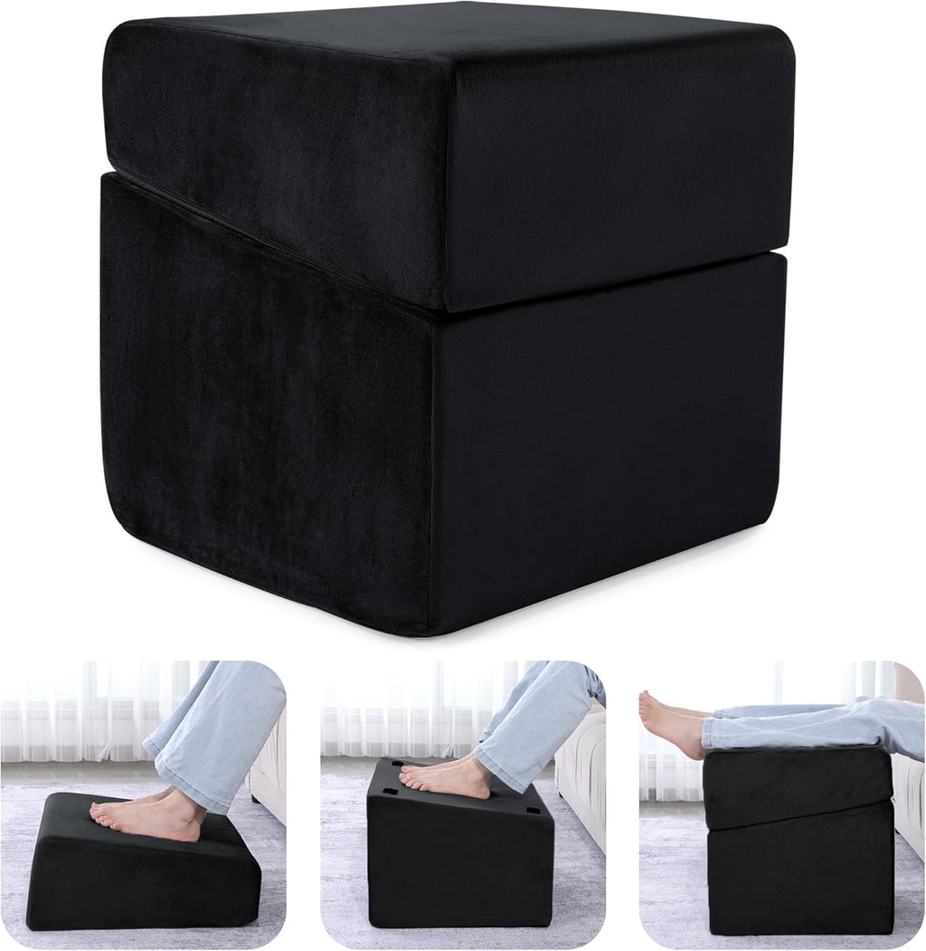 ROYALAY Adjustabl Foot Rest Under Desk for Office, High-Density Foam Foot Rest with 3 Adjustable Heights, Ergonomic Footrest with Washable Cover for Home, Airplane, Travel(16 * 14.5 * 17in, Black)