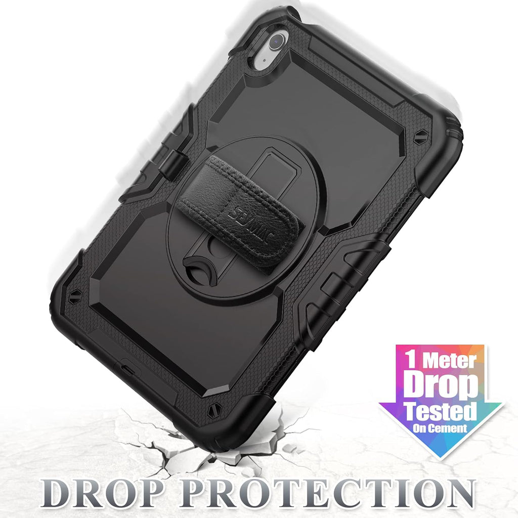 SEYMAC stock Case for iPad (A16) 11th/10th Generation 11''/10.9'' 2025/2022, Full-Body Drop Protection Case with Screen Protector &360° Rotate Hand Strap/Stand, Black