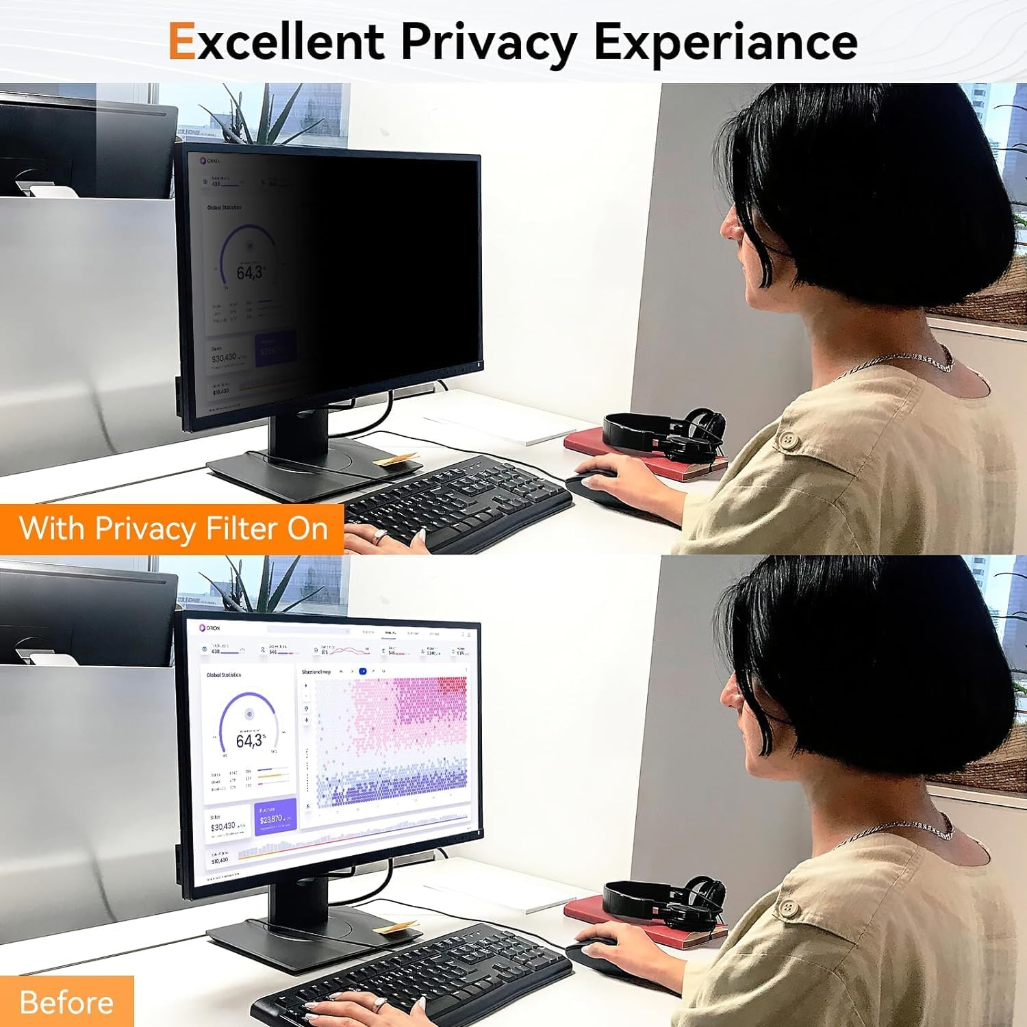 [5-Pack] 23.8 Inch Computer Privacy Screen for 16:9 Widescreen Monitor, Anti Glare Anti-UV Eye Protection Desktop PC LED Monitor Filter, Removable Anti-Scratch Screen Film 23in