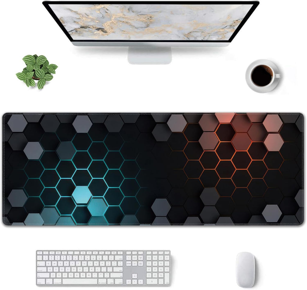 Hexagon Honeycomb Large Mouse Pad,Gaming Keyboard Desk Pad,Extended Mouse Mat Non-Slip Rubber Base with Stitched Edges for Office Game Home XL 31.5"x11.8"