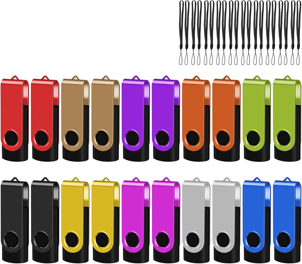 EASTBULL USB 2.0 Flash Drive 16GB with Lanyards Thumb Drives Bulk 20 Pack Colorful Multipack Memory Stick Pen Drive Swivel Design(16 GB 20 Pack)