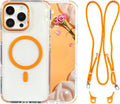 Cases for iPhone 16 Pro Max with 62.99 inch Lanyard Strap, Compatible with MagSafe, Classic Clear&Orange Cover Non-Yellowing, Hands-Free Phone Case Drop&Shockproof, Adjustable Phone Lanyard