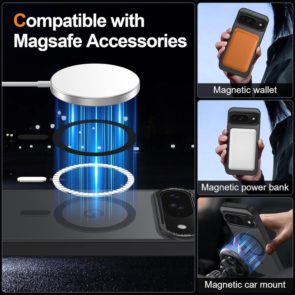 Magnetic for Google Pixel 9/Pixel 9 Pro Case, [Military Grade Drop Protection] [Compatible with MagSafe] Shockproof Slim Translucent Matte Anti-Slip for Women Girls Men Case, Black