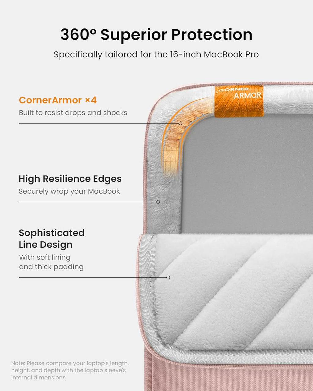 tomtoc 360° Protective Laptop Sleeve for 16-inch MacBook Pro M4/M3/M2/M1 Pro/Max A3403 A3186 A2991 A2780 A2485 A2141 2024-2019, Dell XPS 16 Laptop, Water-Resistant MacBook Case with Accessory Pocket