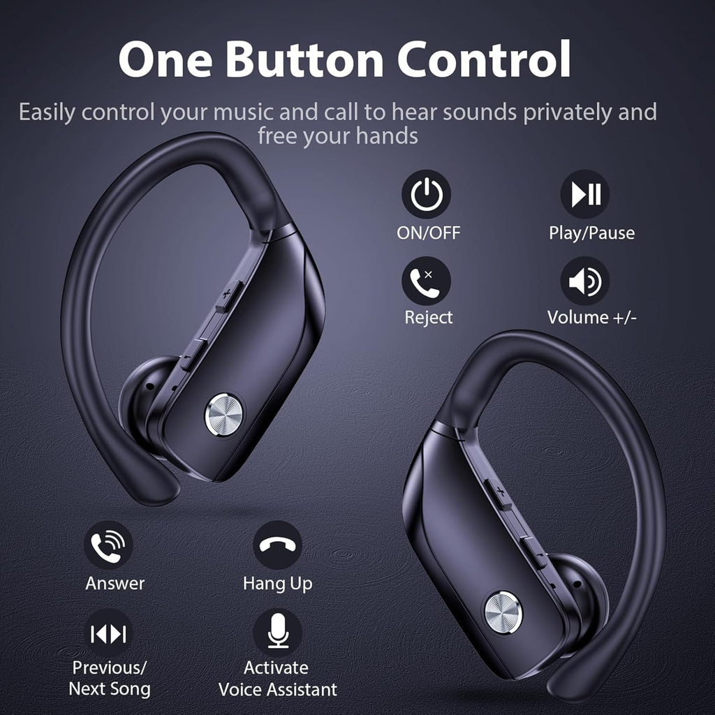bmanl Wireless Earbuds Bluetooth Headphones 48hrs Play Back Sport Earphones with LED Display Over-Ear Buds with Earhooks Built-in Mic Headset for Workout Black